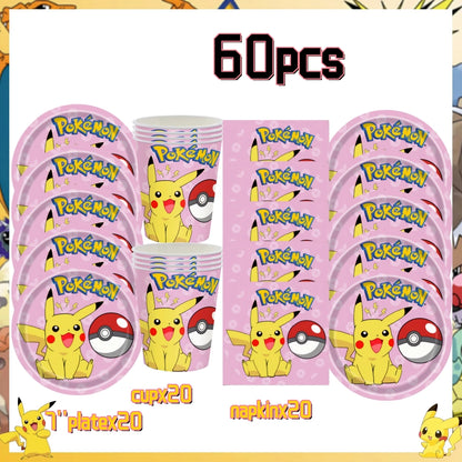 Pink Pokemon Birthday Party Decoration Disposable Tableware Set Pikachu Tablecloth Cup Plate Baby Shower Kids Diy Party Supplies