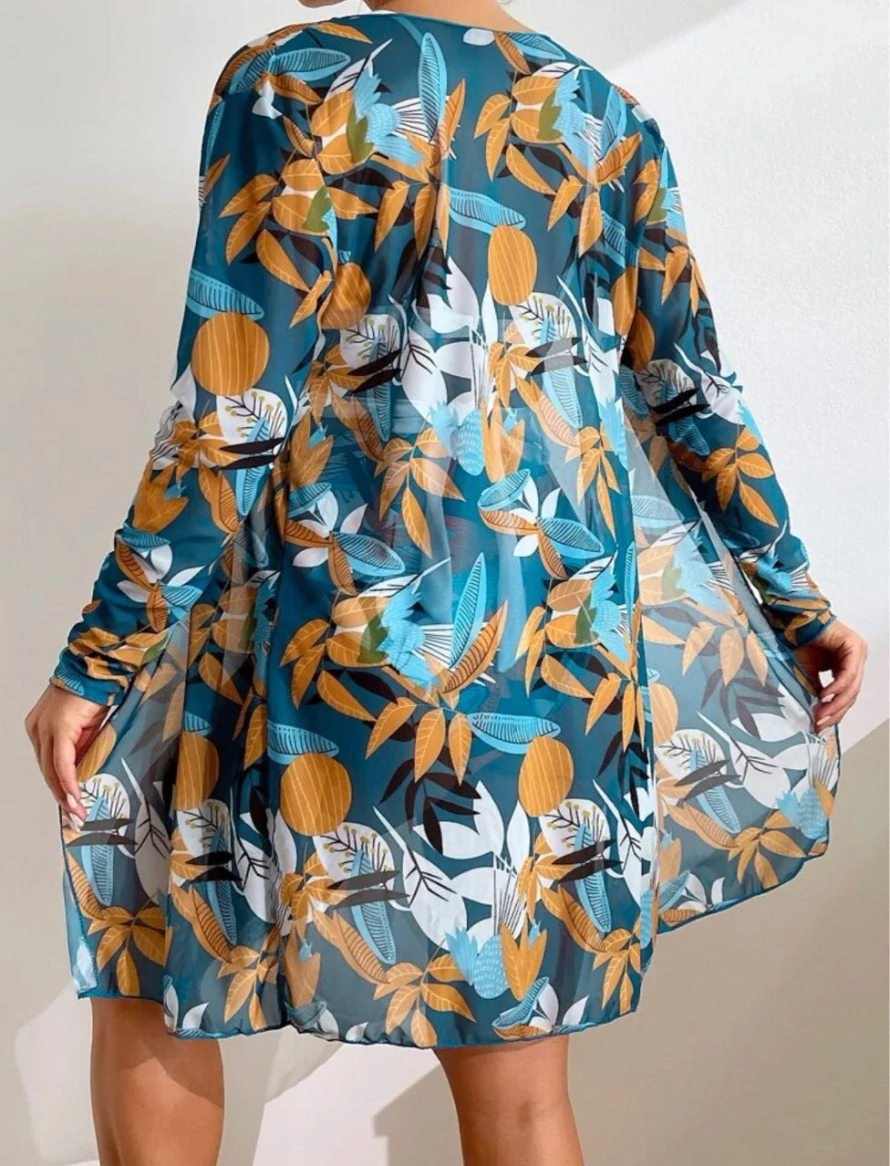Three Pieces Bikini Set Cover Up Women 2023 New Push Up Twist Swimsuit Print Long Sleeve Swimwear Biquini Bathing Suit Summer