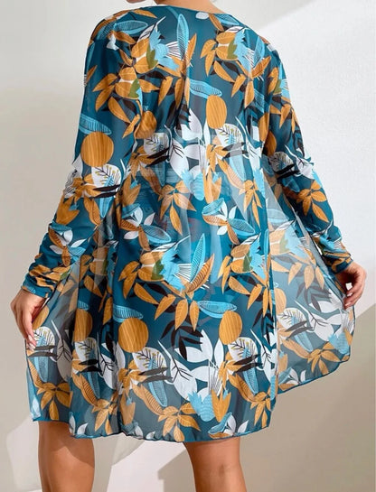 Three Pieces Bikini Set Cover Up Women 2023 New Push Up Twist Swimsuit Print Long Sleeve Swimwear Biquini Bathing Suit Summer