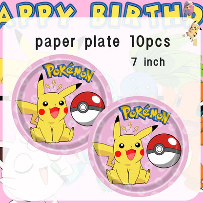 Pink Pokemon Birthday Party Decoration Pikachu Disposable Tableware Plate Tablecloth Balloons Baby Shower Kids Party Supplies