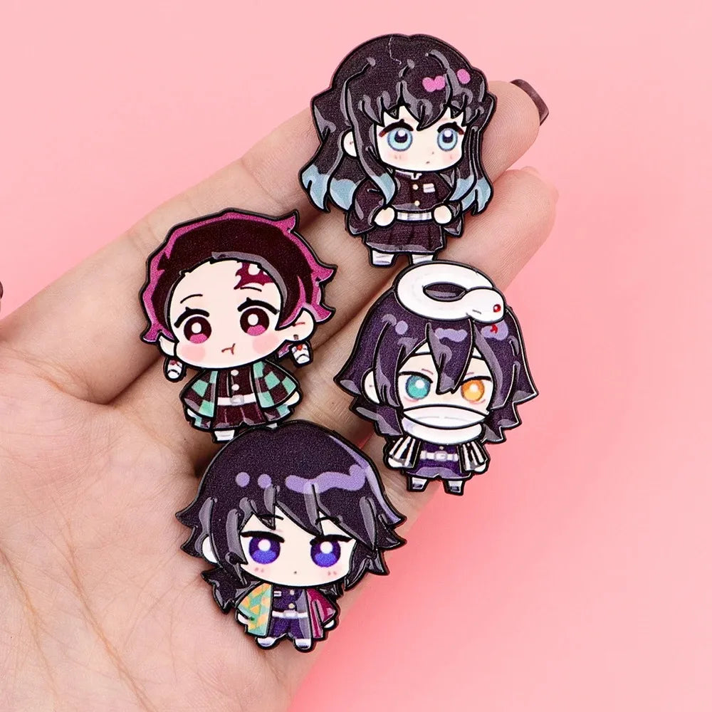 8Pcs Cute Demon Slayer Brooch Badge Anime Cosplay Chibi Character Tanjiro Nezuko Shinobu Giyuu Rengoku Enamel Lapel Pins Gift