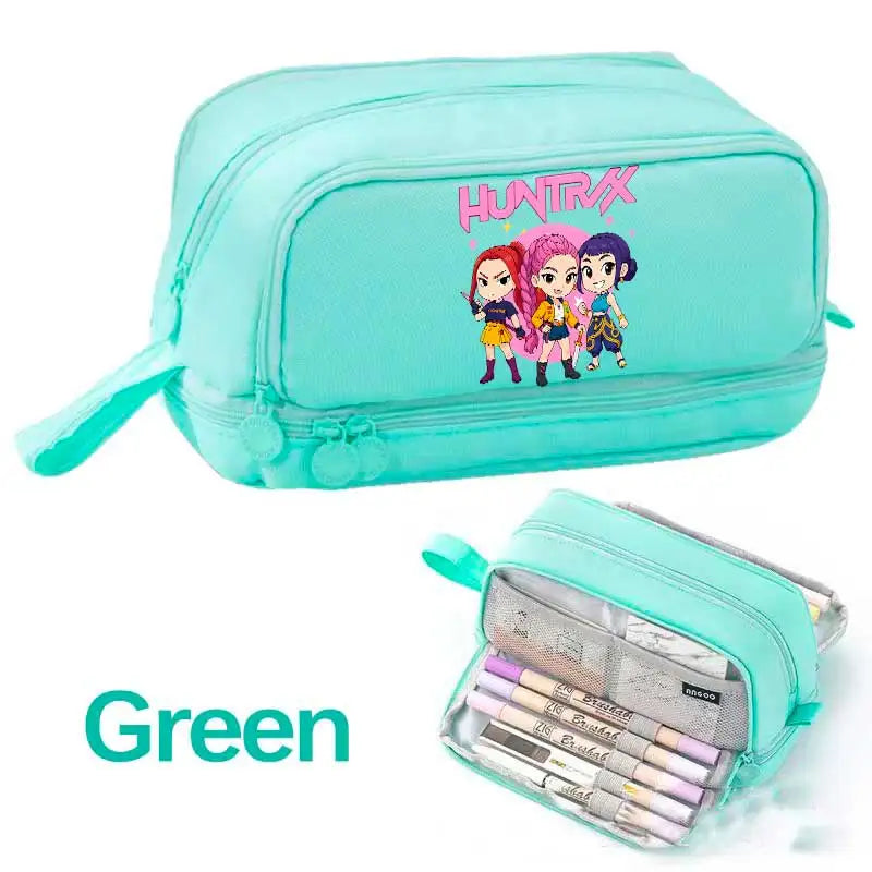 KPOP Pencil Case Student Storage Bag Stationery Large Space Storage 4 Compartment Pouch Double Side Opened