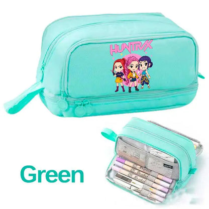 KPOP Pencil Case Student Storage Bag Stationery Large Space Storage 4 Compartment Pouch Double Side Opened