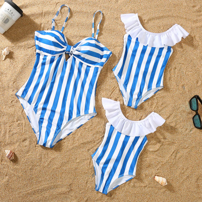 Family Swimsuit Mother Daughter Swimwear Father Son Swim Shorts 2023 Summer Striped Mom And Daughter Bikini Suit Matching Outfit