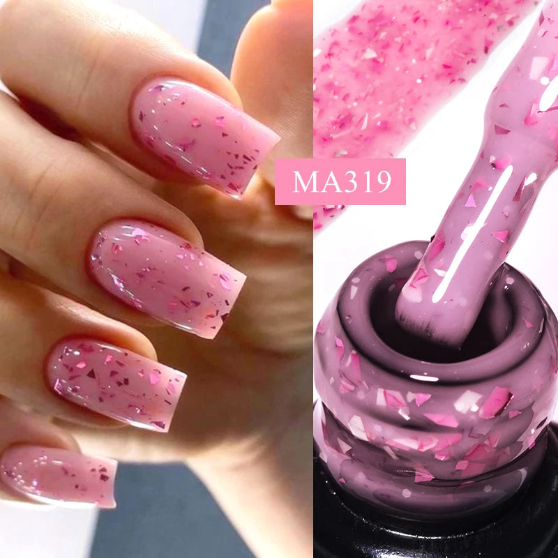 7ml Milk White Rubber Base Gel Silver Gold Pink Foils Glitter Base Coat Semi-Permanent Nail Art Gel Varnish For Nails Manicure