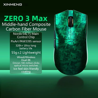XINMENG ZERO 3 Gaming Mouse PAW3311/PAW3395/PAW3950 E-sport Sensor 1K/8K Polling Rate Carbon Fiber Case 500mAh Battery Wireless