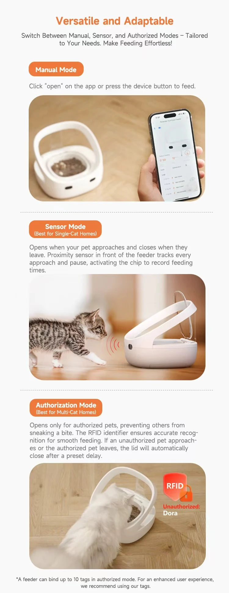 RFID collar activates cat feeder, multi cat intelligent automatic chip feeder, supports wet and dry food,prevents pinch injuries