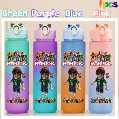 Roblox Anime Cartoon Straw Drink Bottle 750ml Gradient Color Water Cup Game Student Daily Necessities Gourde Boy Holiday Gift