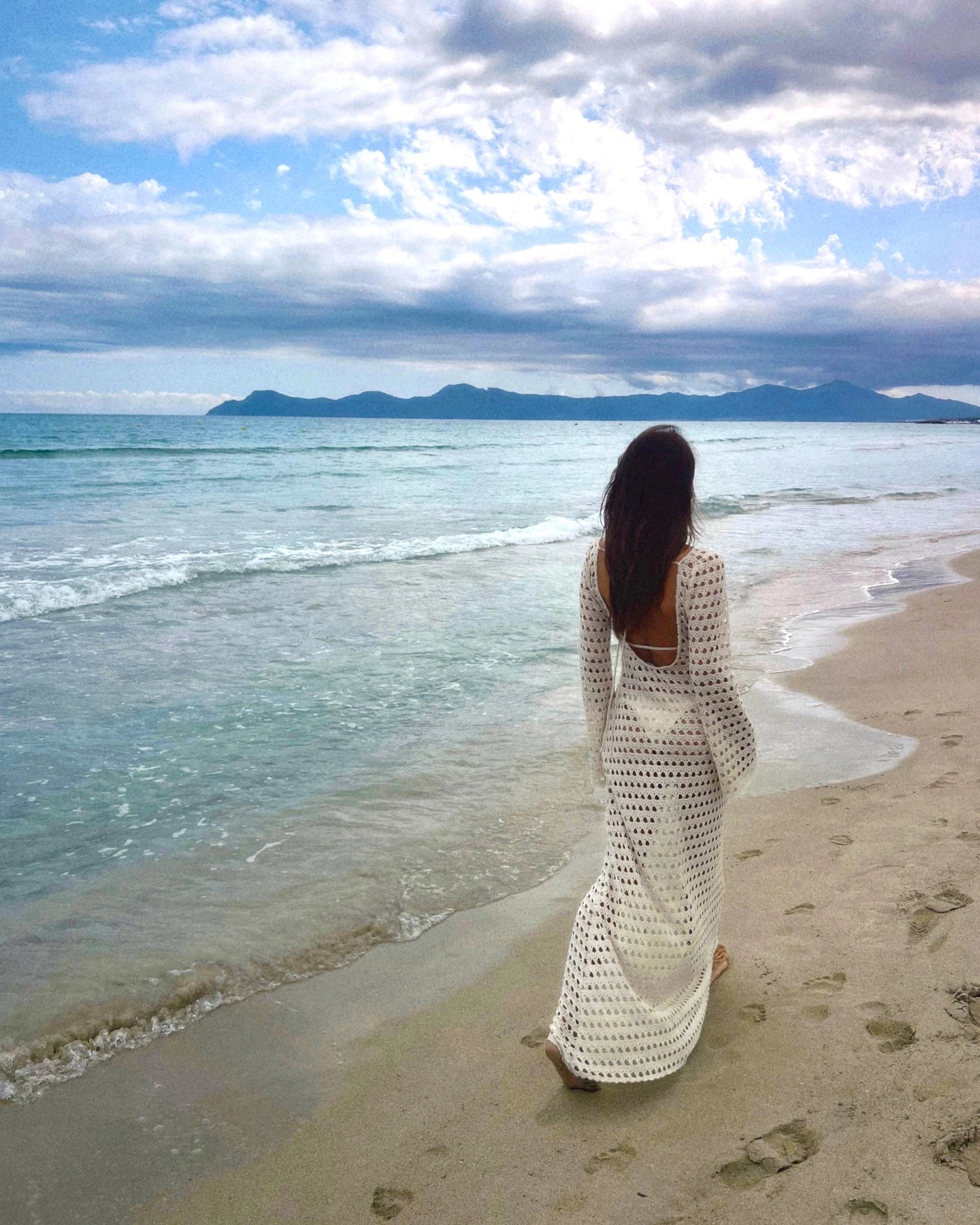 Sexy Knit Mesh Backless Long Bell Sleeve Beach Maxi Dress 2026 Women's Summer Slim Outfits Vacation Swimsuit Cover Up Tunic K205