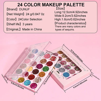 24Colors Body Face Glitter Gel Palette Waterproof Eye Hair Loose Sequins Eyeshadow Multifunctional Party Deco Makeup Cosmetics