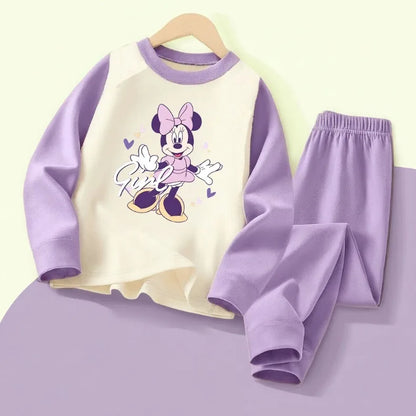 DISNEY MINNIE Printed Girls Casual Spliced Sleepwears Sets Autumn Winter Kids Comfy Soft Home Clothing Set Child Pijamas 0-10Y