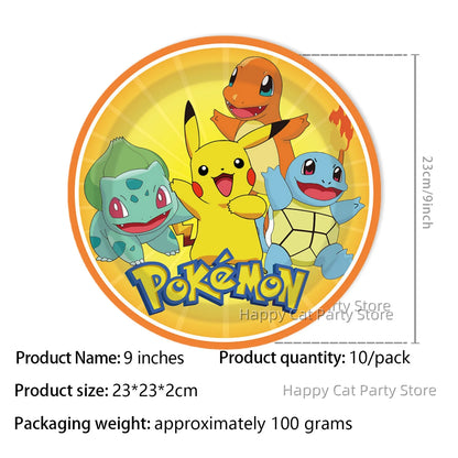 7/9 inch Pokemon Party Plate Birthday Decor Pikachu Poke Ball Disposable Paper Plate Baby Shower Kids Favor Gift Party Supplies