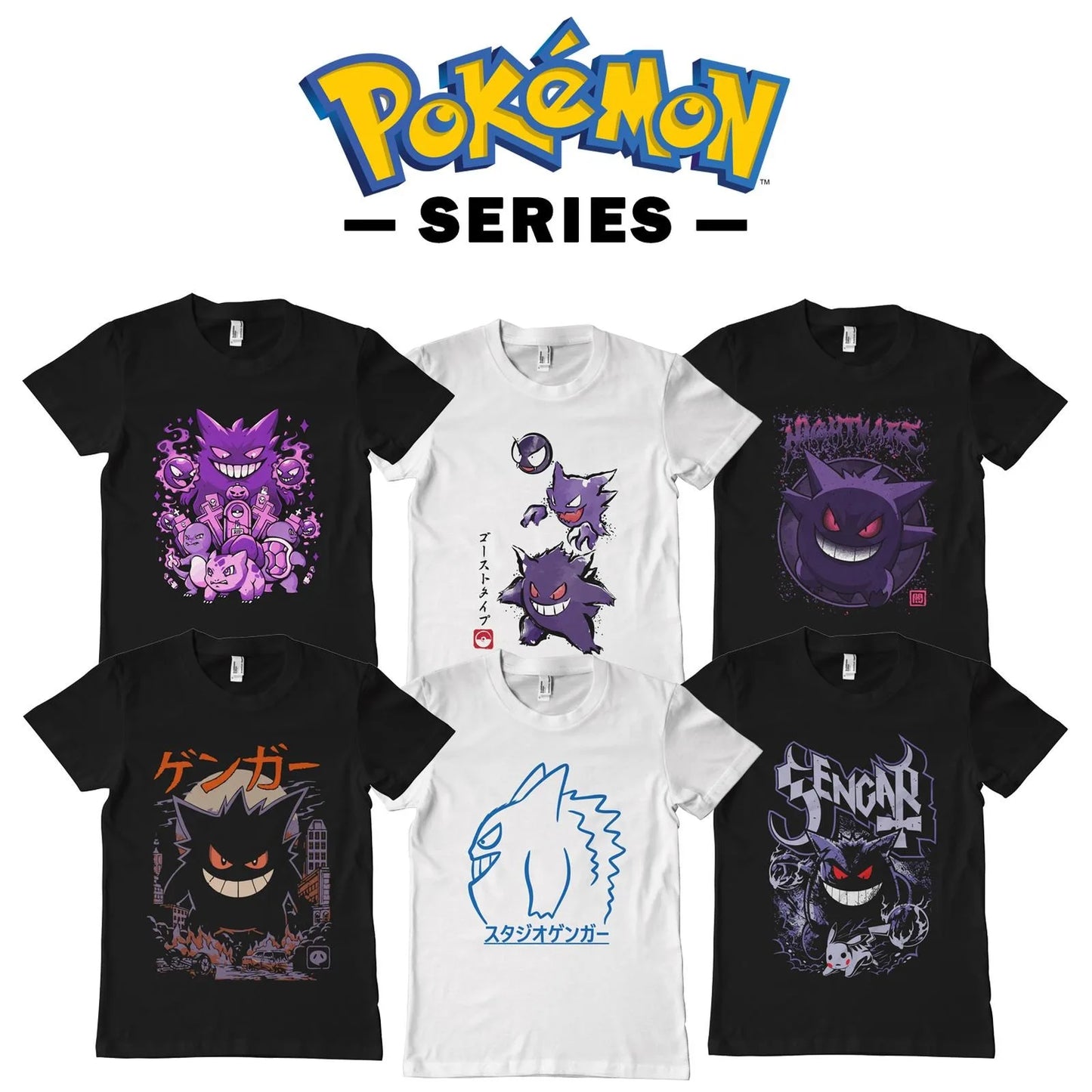 2025 Summer Pokémon Anime Gengar Kaiju 100% Pure Cotton Printed T-shirt Men Harajuku Loose Casual Versatile Short-sleeved Top