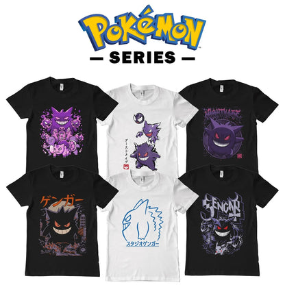 2025 Summer Pokémon Anime Gengar Kaiju 100% Pure Cotton Printed T-shirt Men Harajuku Loose Casual Versatile Short-sleeved Top