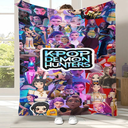 K-Pop Demon Hunters Golden Saja Boys Flannel Blanket,Ultra Soft Warm Plush Throw for Home Bedroom Bed Sofa Cover Office picnic