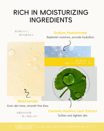 LAIKOU Japan Yuzu Skin Care Set: 5-Piece Radiance & Vitamin C Kit