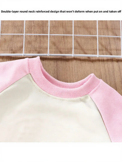 Cartoon Printed Girls Casual Sweatshirts Spring and Autumn Kids O Neck Hoodies Spliced Long Sleeve Children's Sport Pullover New