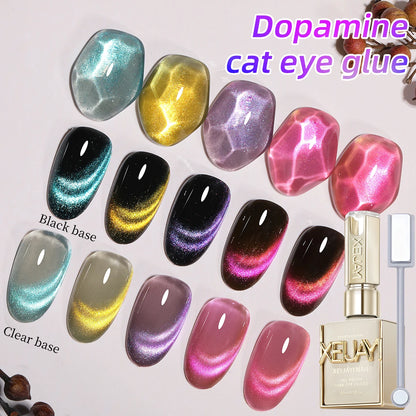 XEIJAYI 15ml 6pcs cat eye Gel Nail Polish set,Sparkling Translucent Effect for Salon, 5Colors cat Eye with Black color Quality