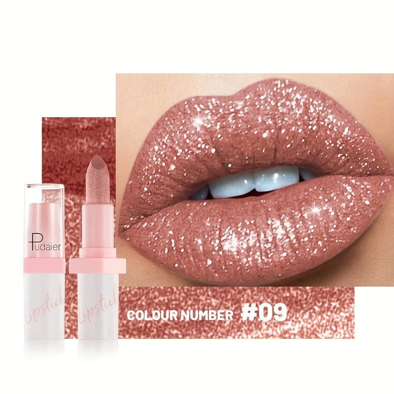Pudaier Metallic Glitter Hybrid Lipstick: Sparkling Pearl Shimmer & Silk Texture