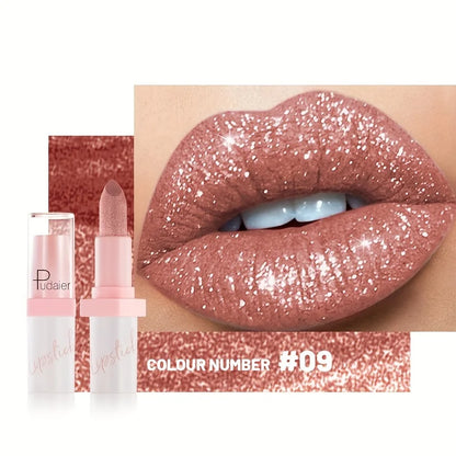 Pudaier Metallic Glitter Hybrid Lipstick: Sparkling Pearl Shimmer & Silk Texture