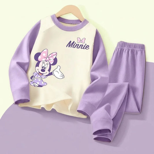DISNEY MINNIE Printed Girls Casual Spliced Sleepwears Sets Autumn Winter Kids Comfy Soft Home Clothing Set Child Pijamas 0-10Y