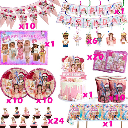 Roblox Birthday Party Decoration Balloons Disposable Tableware for Kids Party Supplies Baby Shower Sticker Bracelet Toy Gifts