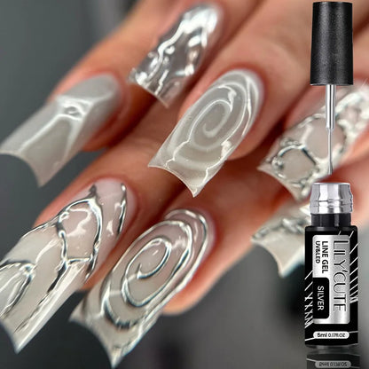 LILYCUTE 5ml Super Bright Silver Metallic Painting Liner Gel Nail Polish Drawing Stripe Graffiti Mirror Pull Line UV Gel Varnish