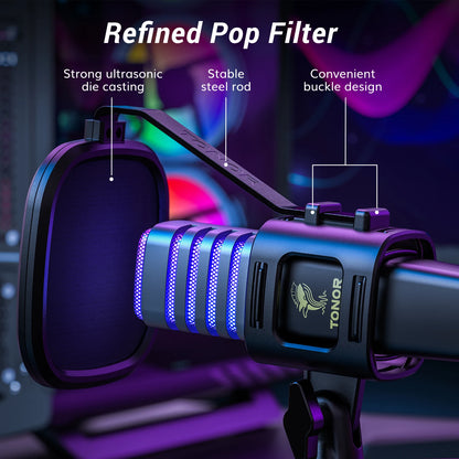 RGB USB Microphone TC30, Cardioid Condenser PC Mic with Tripod, Pop Filter & Shock Mount for Streaming, Podcasting on PC/Desktop