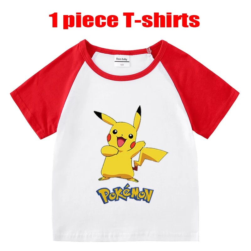 1/2 Pieces Pokemon Cartoon Tees For Boys Clothing Summer Children 100% cotton Short Sleeve T-shirts Printed T-shirt for girls