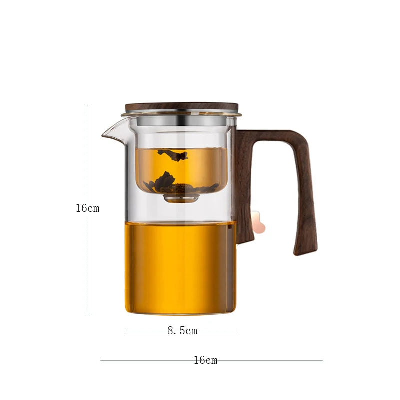 New Water Separation Inner Container Teapot One Click Magnetic Switch Tea Separation Filtration Glass Tea Pot Wood Handle Tea