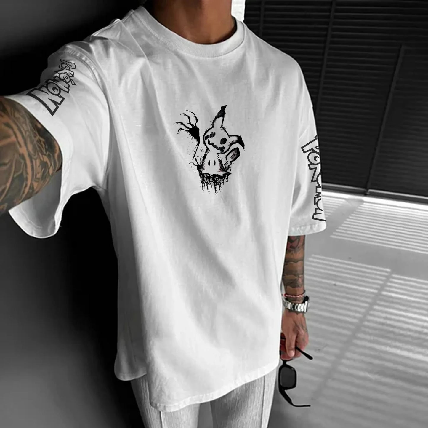 Pokémon Japanese Anime Peripheral Mimikyu Bulbasaur Short Sleeve T-Shirt Pokémon Summer Men's Fashion Breathable Sports Top