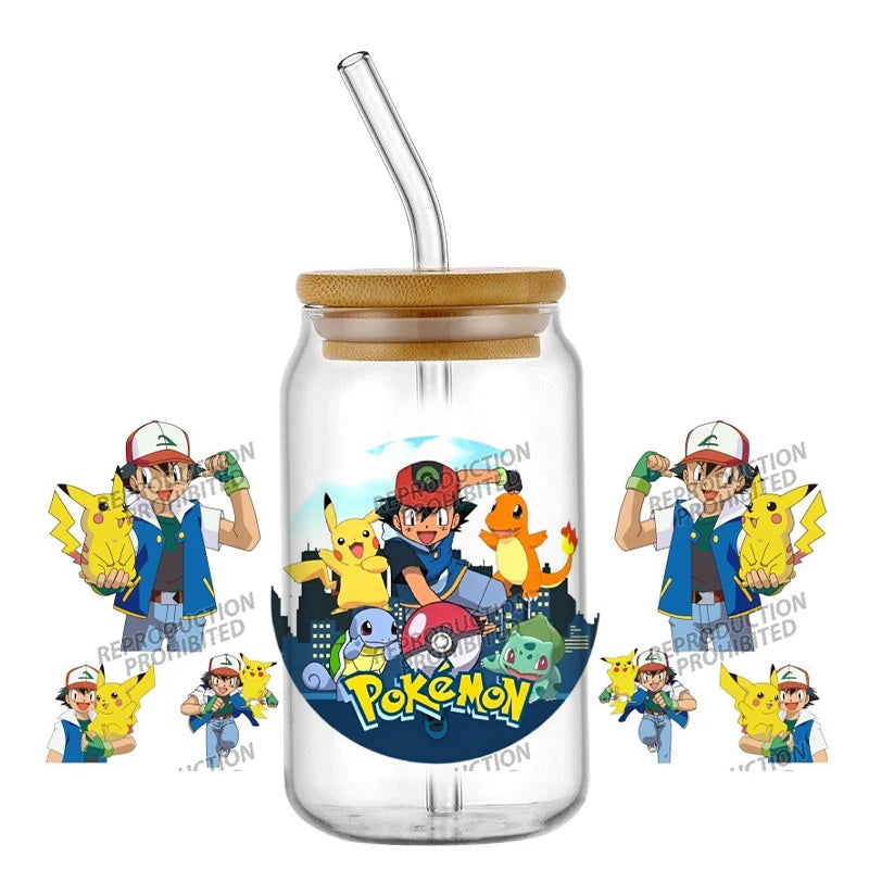 26 New cute Styles Cartoon Pokemon Friends 16oz UV DTF 3D Phone Sticker Decals Wraps Glass Can Cups Creative Craft DIY Gifts