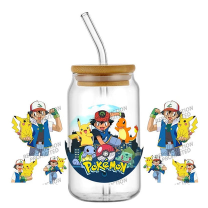 26 New cute Styles Cartoon Pokemon Friends 16oz UV DTF 3D Phone Sticker Decals Wraps Glass Can Cups Creative Craft DIY Gifts