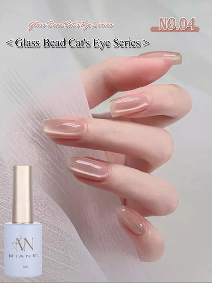MIANEL 12ML Glass Bead Cat Eye Gel Nail Polish Flash White Spar Nude Color Magnetic Nail Polish White Nails Summer Nails 1-12pcs