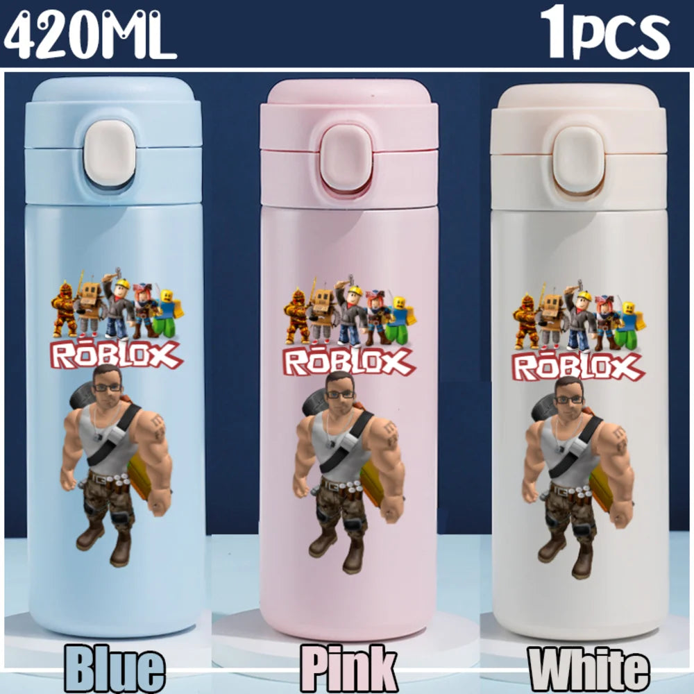 Roblox Anime Water Bottle DynaBlocks 304 Stainless Steel Thermos Cup 420ML Gourde Game Straight Drinking Cup Holiday Gifts