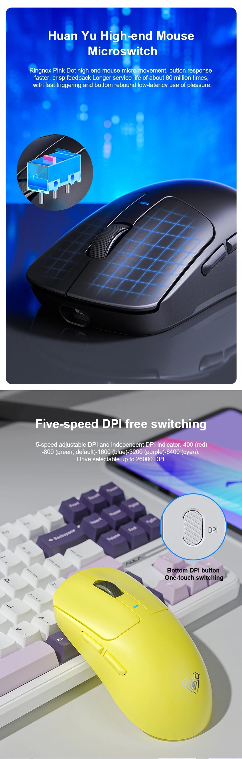 AULA SC680 Gaming Mouse Three Mode 2.4G Bluetooth Wireless Mouse 26000DPI Lightweight Mouse Paw3395 E-sports Gamer For PC