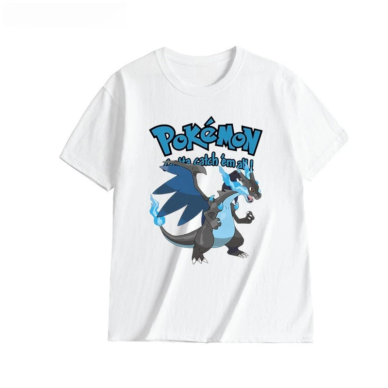 2025 Summer Poksammon Animation Brand 100% Cotton Bulbasaur Printed T-shirt for Men and Children Harajuku Casual Short Sleeve