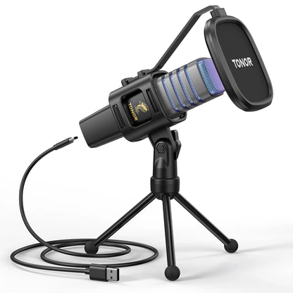 RGB USB Microphone TC30, Cardioid Condenser PC Mic with Tripod, Pop Filter & Shock Mount for Streaming, Podcasting on PC/Desktop