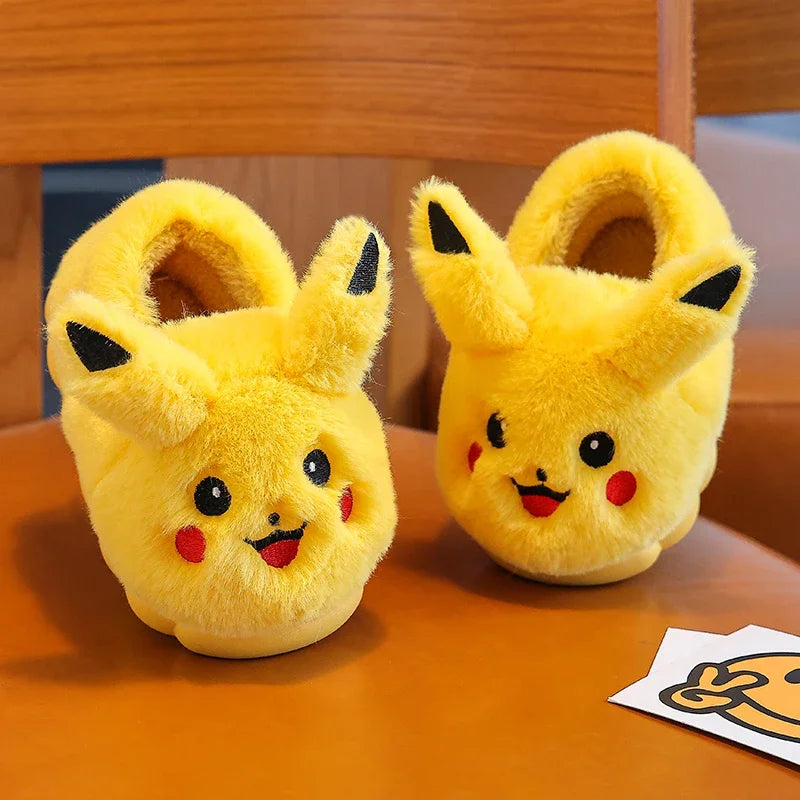 Cartoon Pikachu Figures Cotton Slippers Cover Heel Anime Peripheral Cute Flat Autumn/Winter Warm Plush Slippers Christmas Gifts