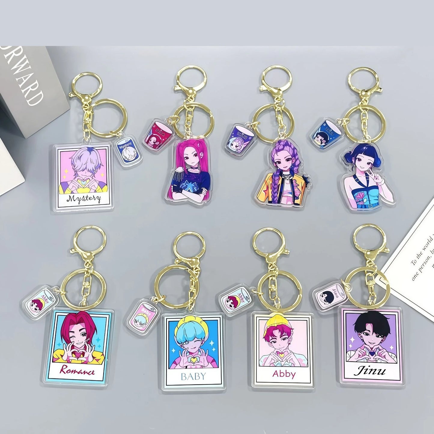 8pcs Girls Group Anime Fans Backpack for School & Outdoor, Double-Sided Spray Acrylic Keychain Lovely Gift for Frien