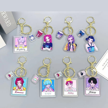 8pcs Girls Group Anime Fans Backpack for School & Outdoor, Double-Sided Spray Acrylic Keychain Lovely Gift for Frien