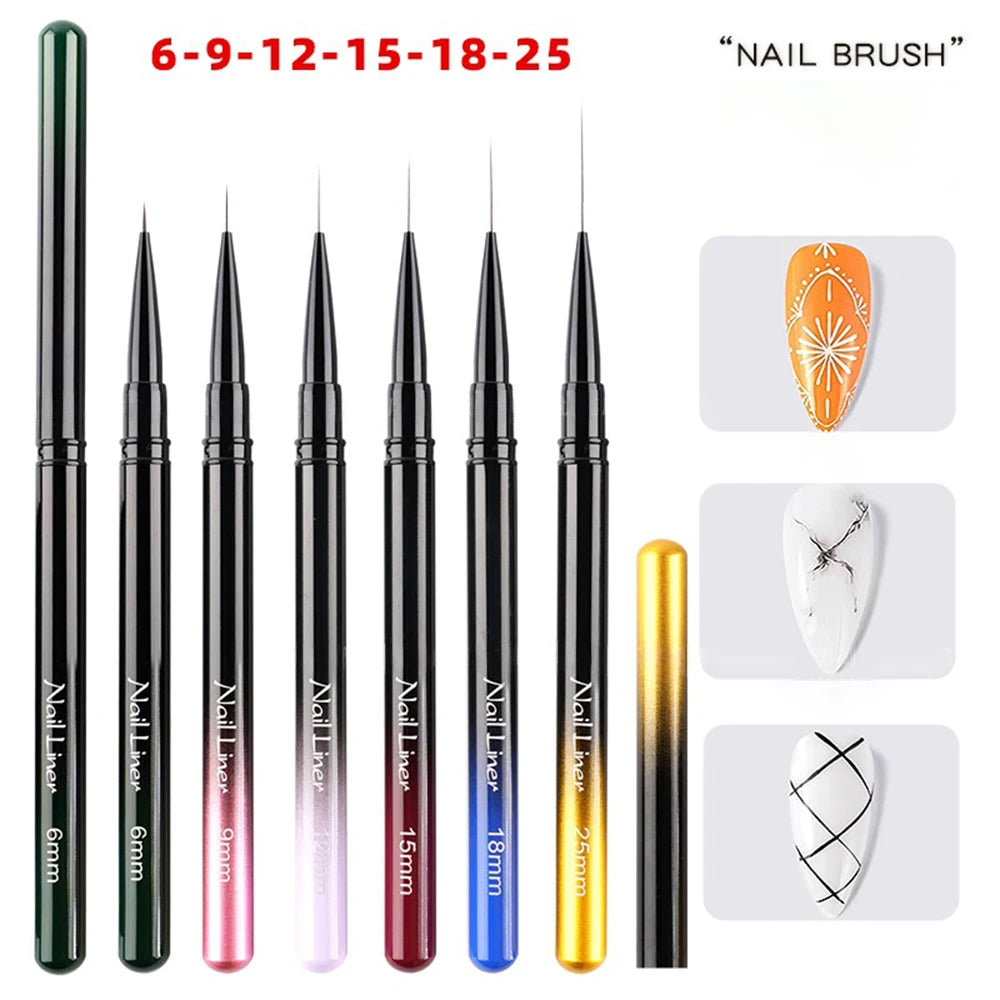 Extra Fine Nail Brushes Liner 6/9/12/15/18mm Design Brushes for Gel Painting Thin Long Lines Details Drawing Pen DIY Line Pen