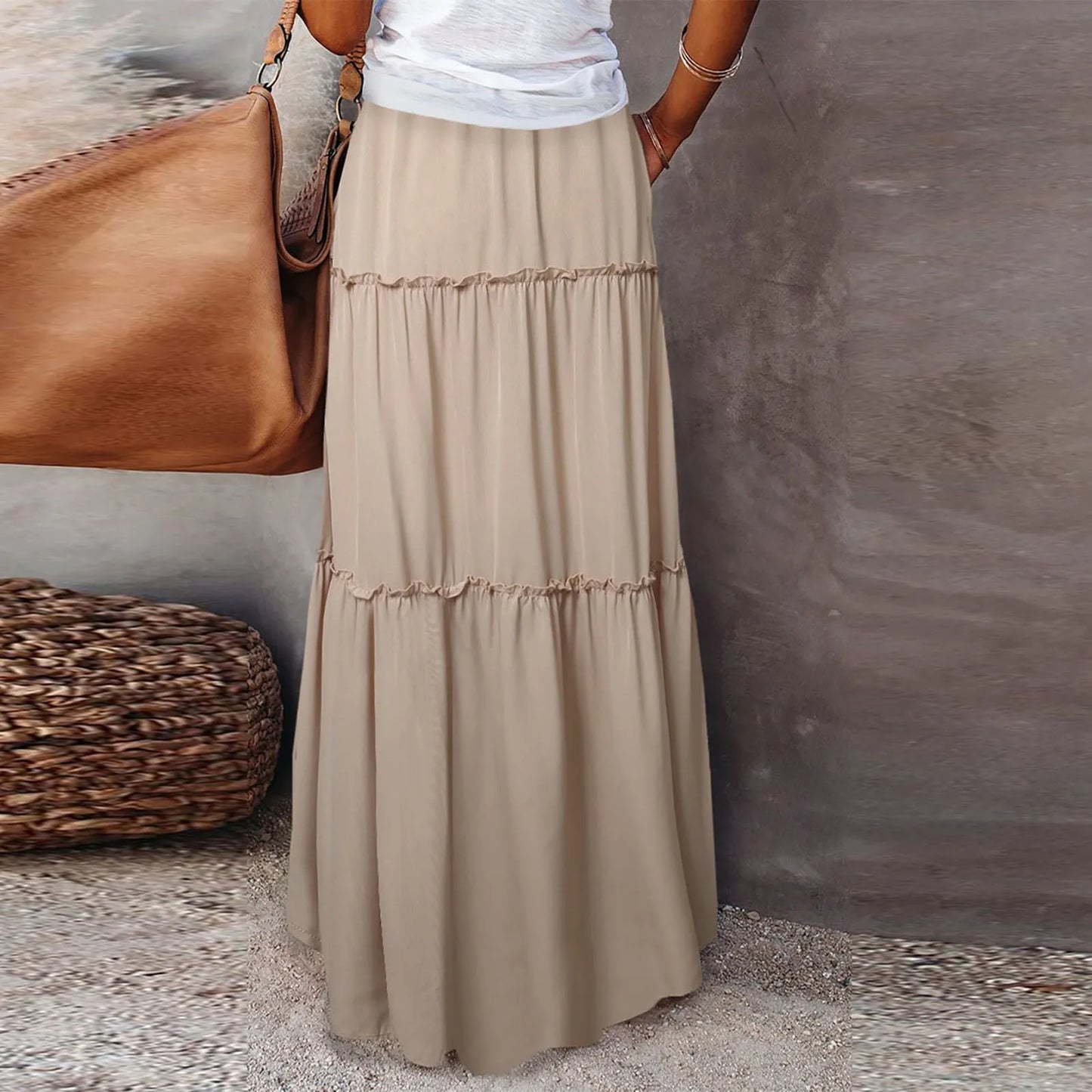 Women’s Boho Maxi Skirt: High-Waisted A-Line Tiered Long Skirt