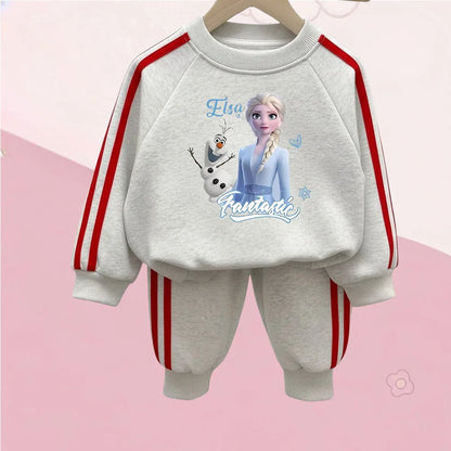 Girls' Frozen "Heart of Sisters" 2-Piece Jogger Set: Pullover Sweatshirt & Striped Pants