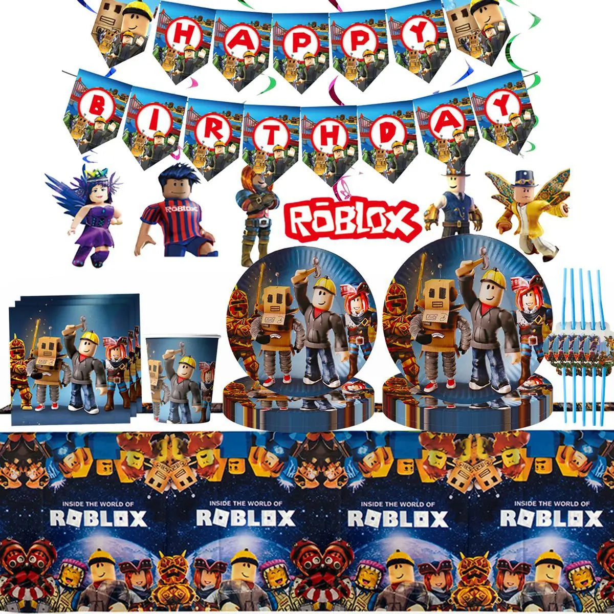 Roblox Boy Kids Set Birthday Party Decorations Tableware Tablecloth Cup Plate Napkin Bags Baby Shower Roblox Party Favor Kits