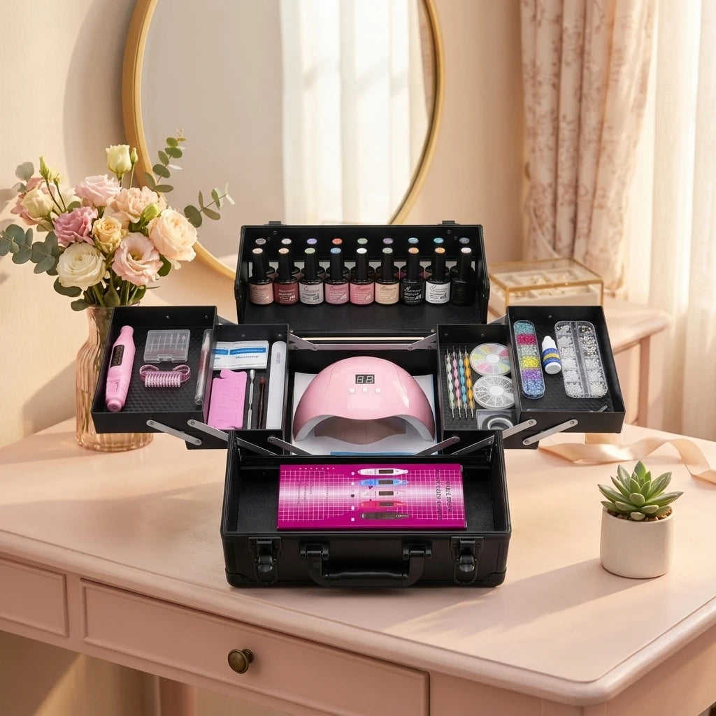 Professional 35 Pcs Gel Nail Kit With LED UV Lamp And Drill Machine 16 Colors Salon Manicure Tools Set Optional Luxury Case