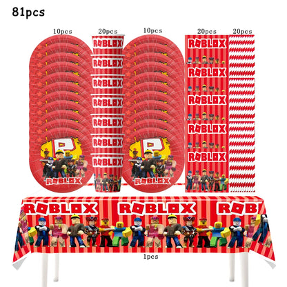 Robot Boy Happy Birthday Decoration Tableware Set Roblox Paper Tablecloth Plate Cup Cake Balloon Baby Shower Game Party Supplies