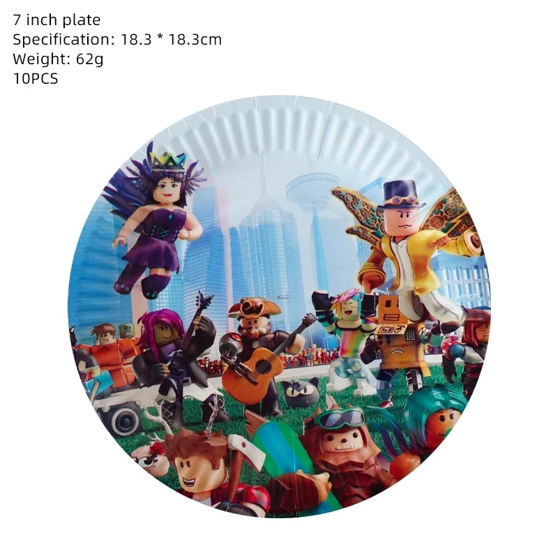 139PCS Roblox Birthday Decoration Party Kit Disposable Tableware Set Roblox Game Tablecloth Balloon Gift Bag Kids Party Supplies