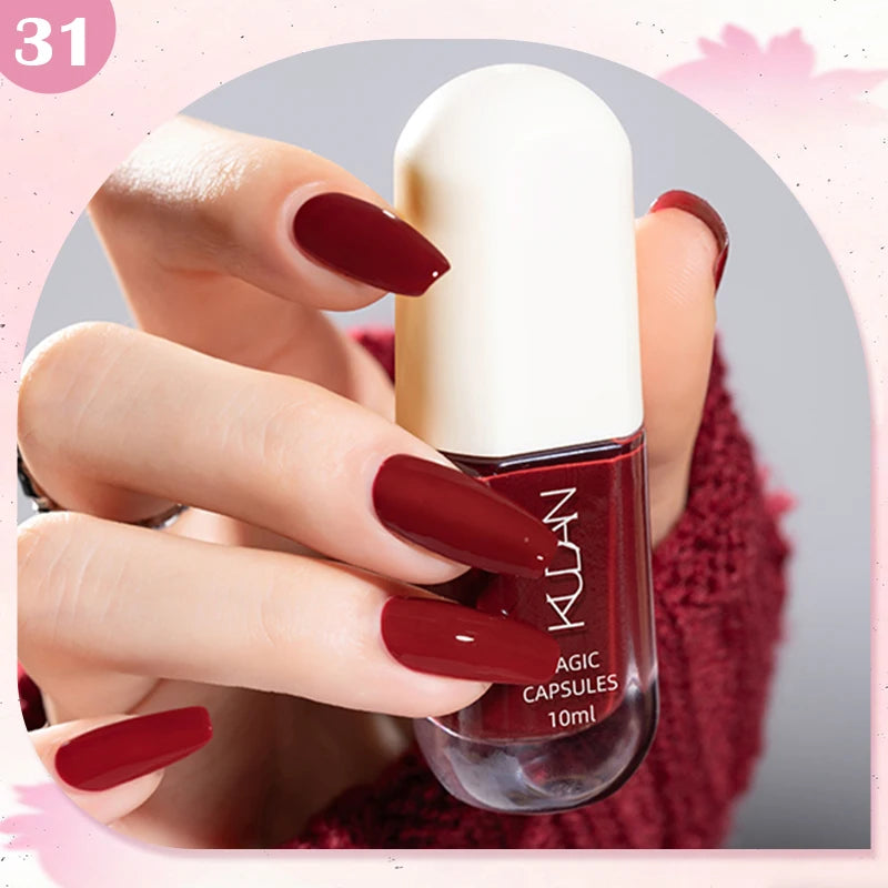 KUDAN Dark Burgundy Nail Polish, Alcohol-Free - Long-Lasting Formula Quick Drying Without Lighting, Glossy And Shiny Surface