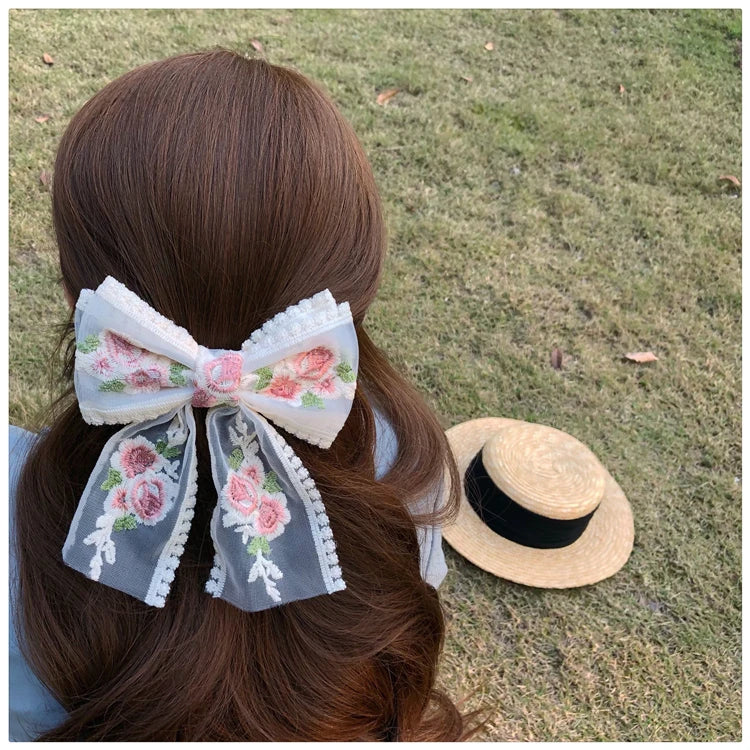 Embroidered Lace Hair Bow.